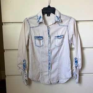 Wet Seal Pearl Snap light faux denim top S